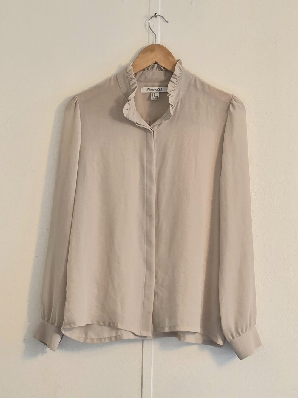 Forever 21 Beige Ruffle Collar Button-Down Blouse